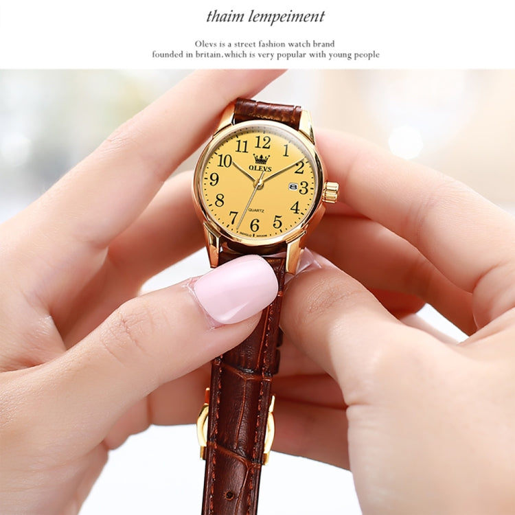 OLEVS 5566 Women Simple Single Calendar Waterproof Quartz Watch(Gold) - Leather Strap Watches by OLEVS | Online Shopping South Africa | PMC Jewellery