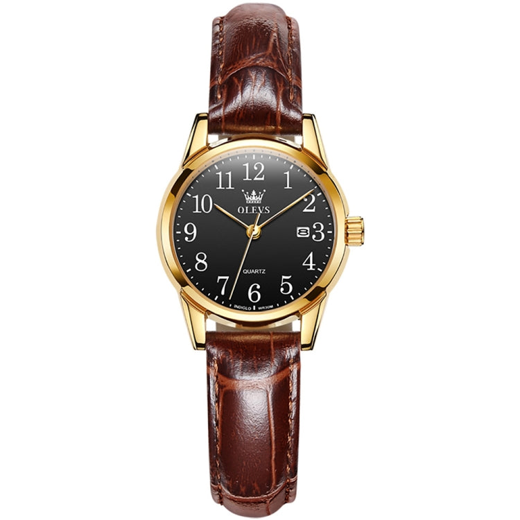 OLEVS 5566 Women Simple Single Calendar Waterproof Quartz Watch(Black) - Leather Strap Watches by OLEVS | Online Shopping South Africa | PMC Jewellery