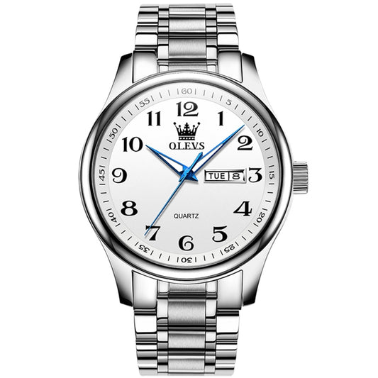 OLEVS 5567 Men Steel Strap Waterproof Quartz Watch(White + Silver) - Metal Strap Watches by OLEVS | Online Shopping South Africa | PMC Jewellery