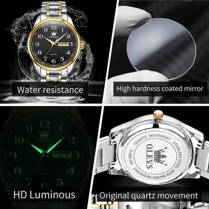 OLEVS 5567 Men Steel Strap Waterproof Quartz Watch(Black) - Metal Strap Watches by OLEVS | Online Shopping South Africa | PMC Jewellery