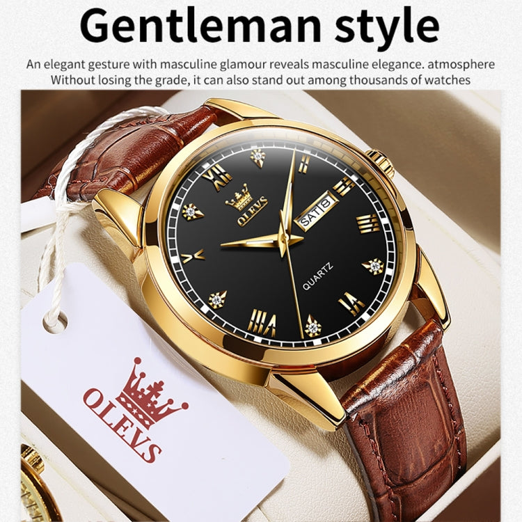OLEVS 6896 Men Multifunctional Luminous Waterproof Quartz Watch(Black) - Leather Strap Watches by OLEVS | Online Shopping South Africa | PMC Jewellery