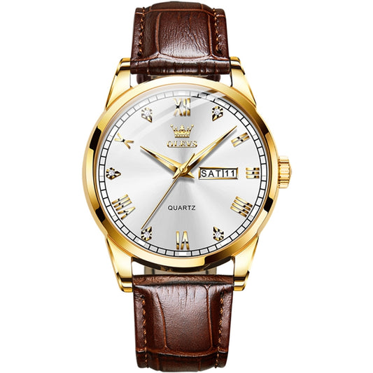 OLEVS 6896 Men Multifunctional Luminous Waterproof Quartz Watch(White) - Leather Strap Watches by OLEVS | Online Shopping South Africa | PMC Jewellery