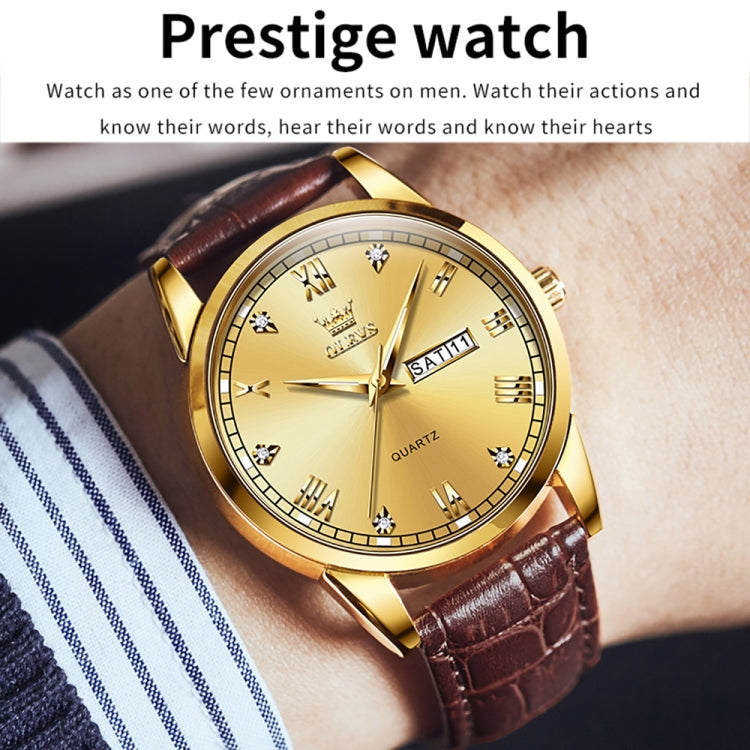 OLEVS 6896 Men Multifunctional Luminous Waterproof Quartz Watch(Gold) - Leather Strap Watches by OLEVS | Online Shopping South Africa | PMC Jewellery