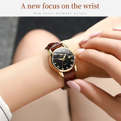 OLEVS 6896 Women Multifunctional Luminous Waterproof Quartz Watch(Black) - Leather Strap Watches by OLEVS | Online Shopping South Africa | PMC Jewellery