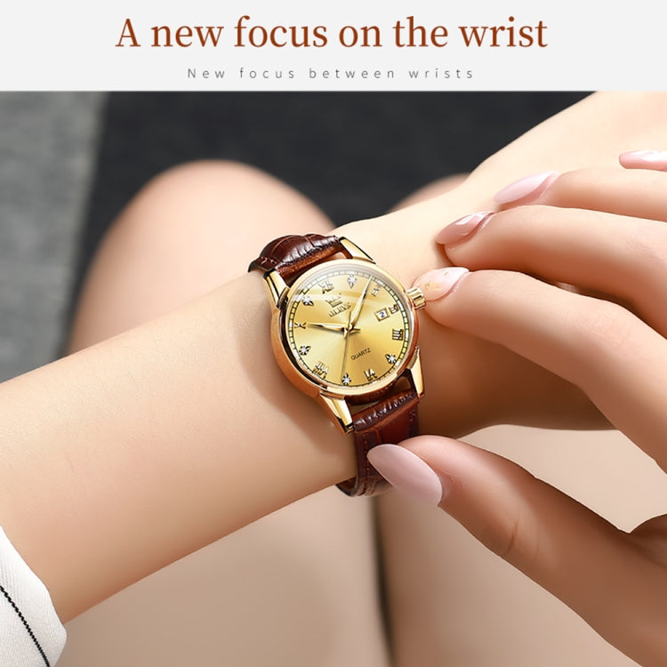 OLEVS 6896 Women Multifunctional Luminous Waterproof Quartz Watch(Gold) - Leather Strap Watches by OLEVS | Online Shopping South Africa | PMC Jewellery