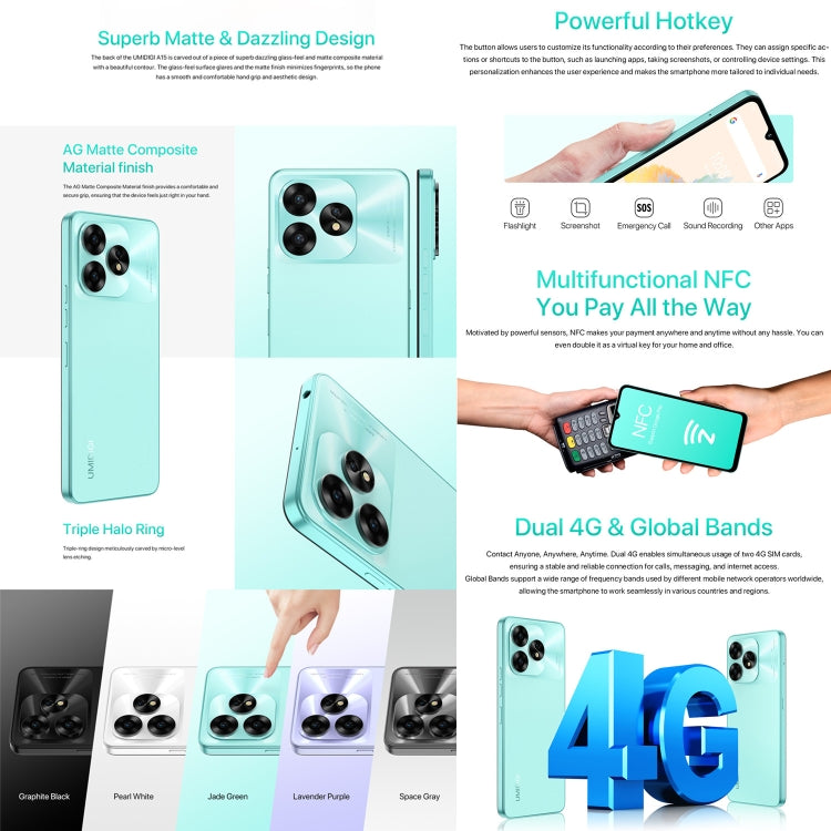 [HK Warehouse] UMIDIGI A15, 8GB+256GB, Face ID & Side Fingerprint Identification, 6.7 inch Android 13 Unisoc T616 Octa Core, Network: 4G, NFC, OTG(Lavender Purple) - UMIDIGI by UMIDIGI | Online Shopping South Africa | PMC Jewellery