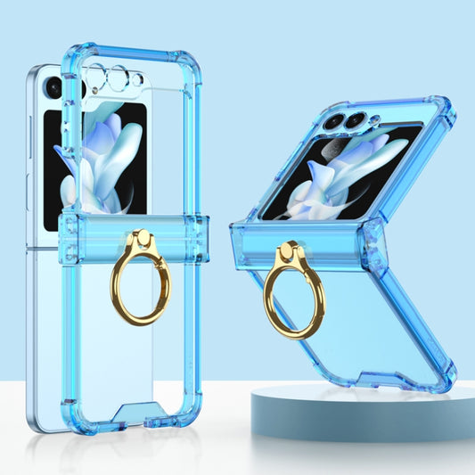 For Samsung Galaxy Z Flip5 Gkk Airbag Hinge Silicone Phone Case with Ring Holder(Transparent Blue) - Galaxy Z Flip5 Cases by GKK | Online Shopping South Africa | PMC Jewellery