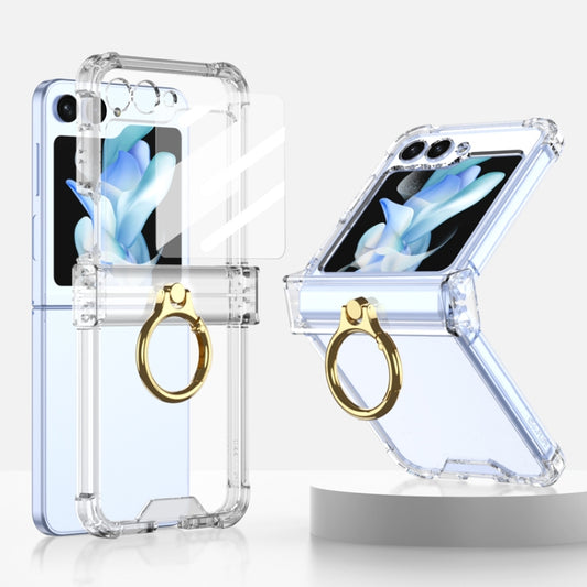 For Samsung Galaxy Z Flip5 Gkk Airbag Hinge Silicone Phone Case with Ring Holder & Tempered Film(Transparent) - Galaxy Z Flip5 Cases by GKK | Online Shopping South Africa | PMC Jewellery