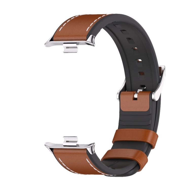 For Xiaomi Mi Band 8 Pro Mijobs TPU Leather Watch Band(Brown Silver) - Watch Bands by MIJOBS | Online Shopping South Africa | PMC Jewellery