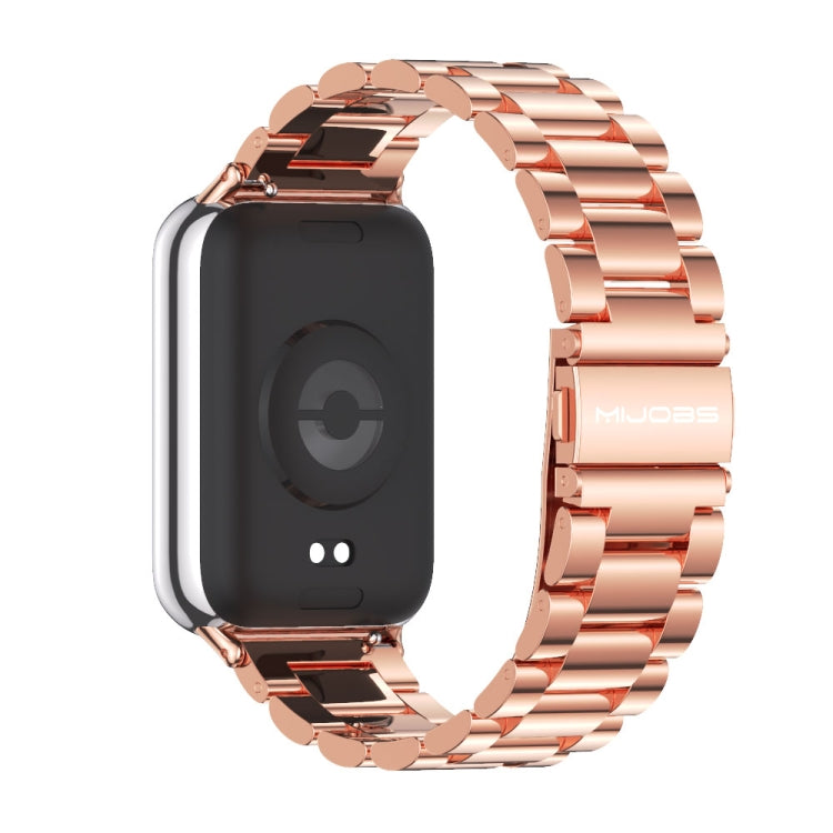 For Xiaomi Mi Band 8 Pro Mijobs Three-Bead Stainless Steel Watch Band(Rose Gold) - Watch Bands by MIJOBS | Online Shopping South Africa | PMC Jewellery