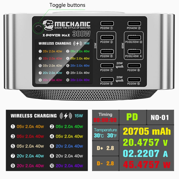 Mechanic X-Power Series Multiport Digital Display USB Charger Station with Wireless Charging, Total Power:150W(EU Plug) - Dock Charger by MECHANIC | Online Shopping South Africa | PMC Jewellery | Buy Now Pay Later Mobicred