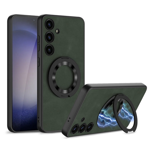 For Samsung Galaxy S24+ 5G GKK Skin Feel Frosted Leather MagSafe Magnetic Phone Case with Holder(Green) - Galaxy Phone Cases by GKK | Online Shopping South Africa | PMC Jewellery