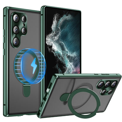 For Samsung Galaxy S22 Ultra 5G MagSafe Magnetic HD Frosted Tempered Glass Holder Phone Case(Green) - Galaxy S22 Ultra 5G Cases by PMC Jewellery | Online Shopping South Africa | PMC Jewellery