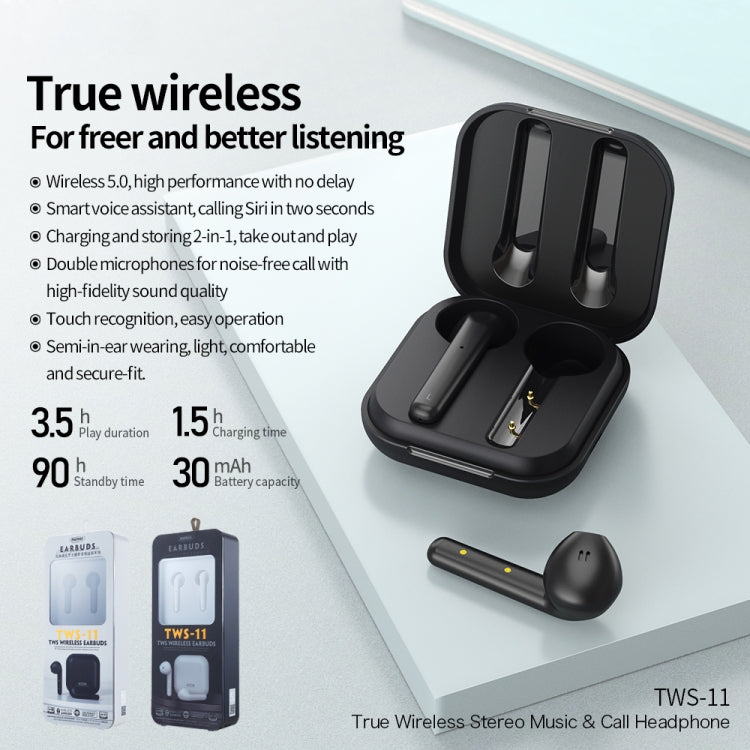REMAX TWS-11 Bluetooth 5.0 True Wireless Bluetooth Stereo Music Earphone with Charging Box(White) - TWS Earphone by REMAX | Online Shopping South Africa | PMC Jewellery