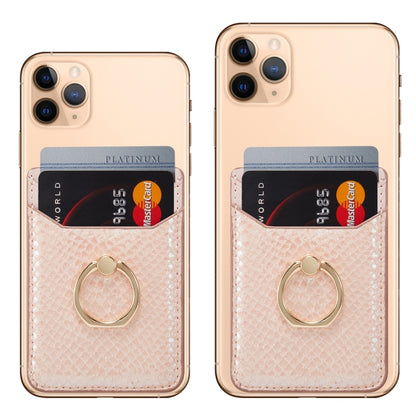 MUXMA Snake Texture RFID Mobile Phone Back Stick Card Bag with Ring(Rose Gold) - Card & Passport Bags by PMC Jewellery | Online Shopping South Africa | PMC Jewellery