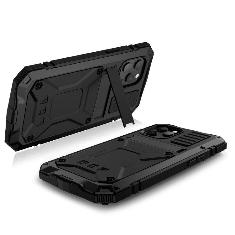 For iPhone 12 Pro Max R-JUST Shockproof Waterproof Dust-proof Metal + Silicone Protective Case with Holder(Black) - iPhone 12 Pro Max Cases by R-JUST | Online Shopping South Africa | PMC Jewellery