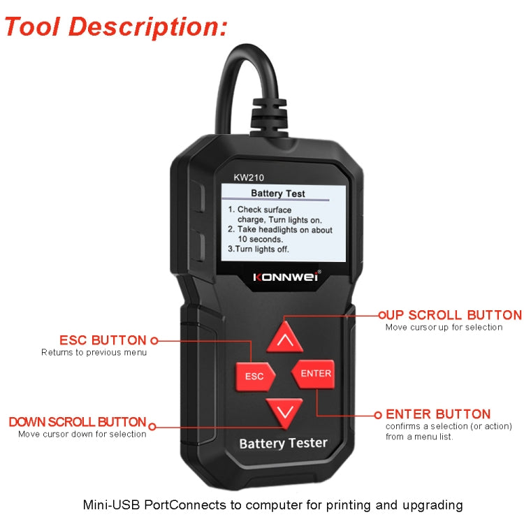 KONNWEI KW210 Car Battery Test Battery Capacity Resistance Battery Detector - Code Readers & Scan Tools by KONNWEI | Online Shopping South Africa | PMC Jewellery