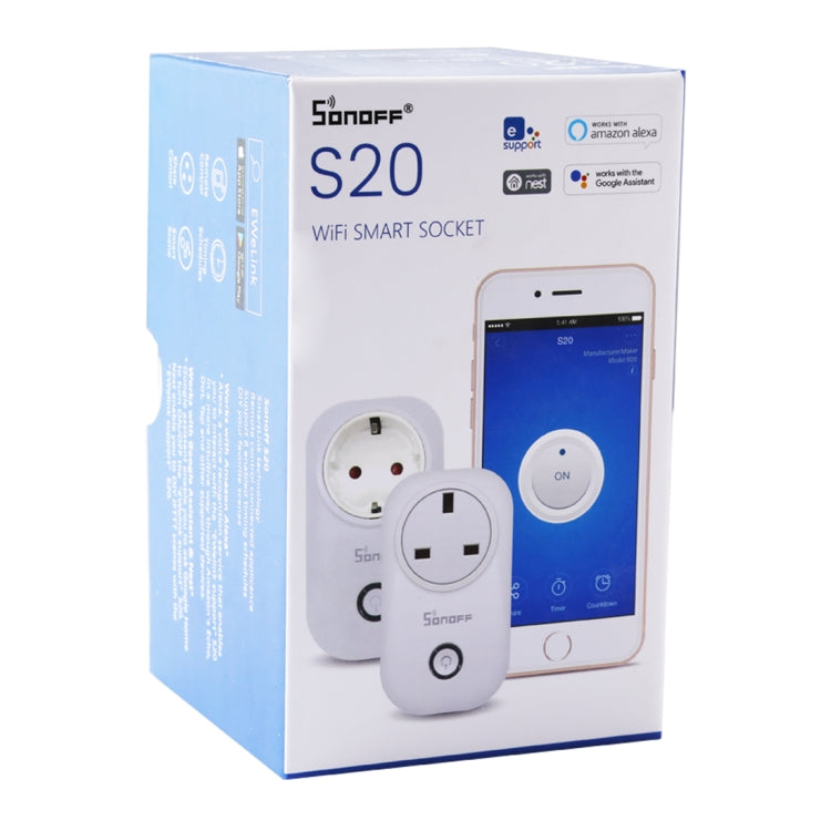 Sonoff S20-UK WiFi Smart Power Plug Socket Wireless Remote Control Timer Power Switch,  Compatible with Alexa and Google Home, Support iOS and Android,  UK Plug - Smart Socket by Sonoff | Online Shopping South Africa | PMC Jewellery