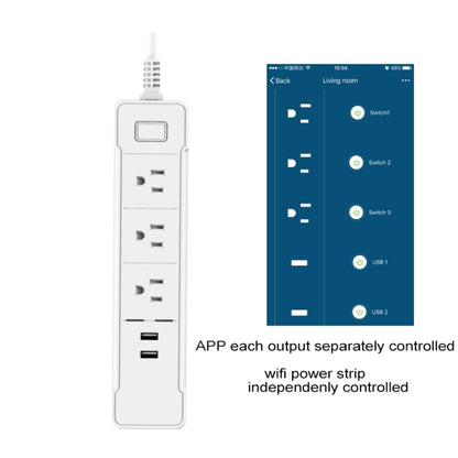 C198A 2 USB Ports + 3 US Sockets WiFi Smart Power Plug Socket, Compatible with Alexa and Google Home, AC 110V-240V, US Plug(White) - Smart Socket by PMC Jewellery | Online Shopping South Africa | PMC Jewellery