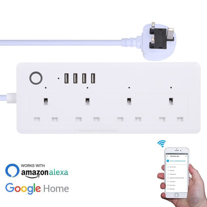 4 x USB Ports + 4 x UK Plug Jack 13A Max Output WiFi Remote Control Smart Power Socket Works with Alexa & Google Home, AC 100-240V, UK Plug - Smart Socket by PMC Jewellery | Online Shopping South Africa | PMC Jewellery