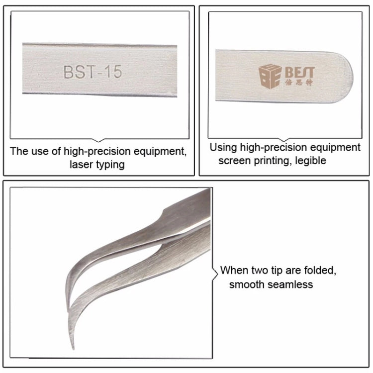 BEST BST-15L Brushed stainless steel tweezers - Tweezers by BEST | Online Shopping South Africa | PMC Jewellery