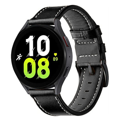 For Garmin Forerunner 265 / 255 / Vivoactive 4 / Venu 2 22mm Stitching Black Buckle Genuine Leather Watch Band (Black) - Watch Bands by PMC Jewellery | Online Shopping South Africa | PMC Jewellery