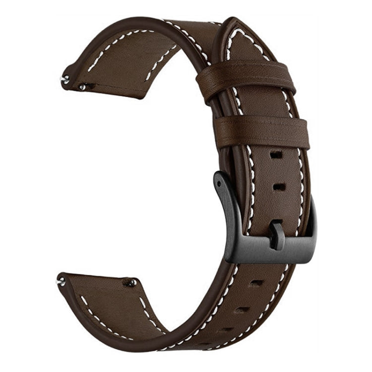 For Garmin Forerunner 265 / 255 / Vivoactive 4 / Venu 2 22mm Stitching Black Buckle Genuine Leather Watch Band (Coffee) - Watch Bands by PMC Jewellery | Online Shopping South Africa | PMC Jewellery