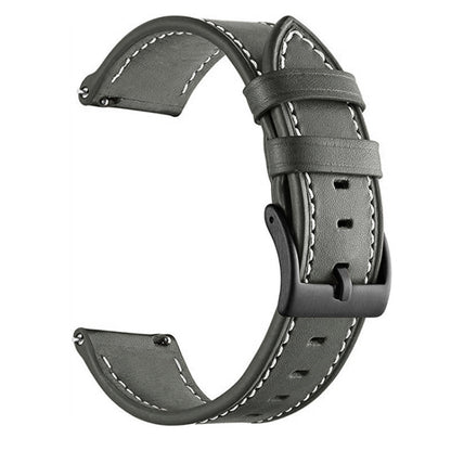 For Garmin Forerunner 265 / 255 / Vivoactive 4 / Venu 2 22mm Stitching Black Buckle Genuine Leather Watch Band (Grey) - Watch Bands by PMC Jewellery | Online Shopping South Africa | PMC Jewellery