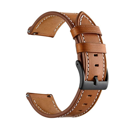 For Garmin Forerunner 265 / 255 / Vivoactive 4 / Venu 2 22mm Stitching Black Buckle Genuine Leather Watch Band (Brown) - Watch Bands by PMC Jewellery | Online Shopping South Africa | PMC Jewellery