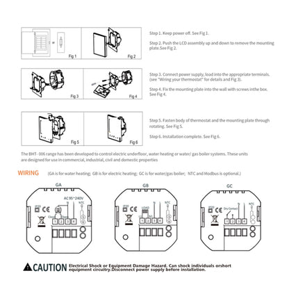 BHT-006GBLW 95-240V AC 16A Smart Home Heating Thermostat for EU Box, Control Electric Heating with Only Internal Sensor & External Sensor & WiFi Connection (Black) - Thermostat & Thermometer by PMC Jewellery | Online Shopping South Africa | PMC Jewellery