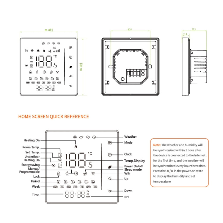 BHT-006GCLW 95-240V AC 5A Smart Home Heating Thermostat for EU Box, Control Boiler Heating with Only Internal Sensor, WiFi (Black) - Thermostat & Thermometer by PMC Jewellery | Online Shopping South Africa | PMC Jewellery