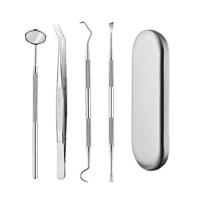 4 in 1 Dental Tool Set (Stainless Steel Probe + Hoe-shaped Dentist + Dental Tweezers + Mouth Mirror) - Dental Tools by PMC Jewellery | Online Shopping South Africa | PMC Jewellery