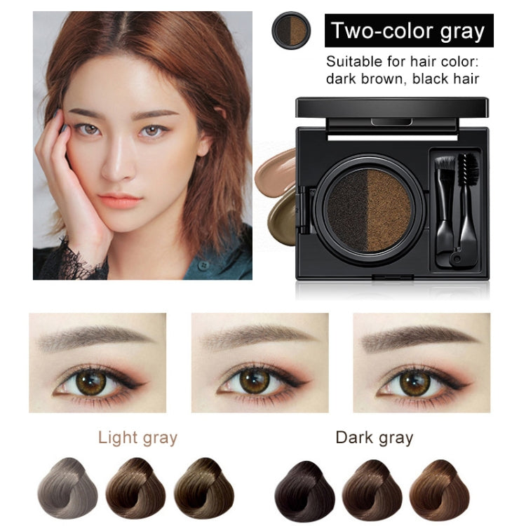 GECOMO Double Color Air Cushion Eyebrow Makeup Dye Palette With Eyebrow Brush(Grey) - Eyes by PMC Jewellery | Online Shopping South Africa | PMC Jewellery