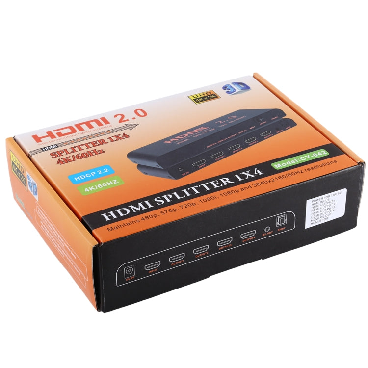 CY-042 1X4 HDMI 2.0 4K/60Hz Splitter, EU Plug - Splitter by PMC Jewellery | Online Shopping South Africa | PMC Jewellery