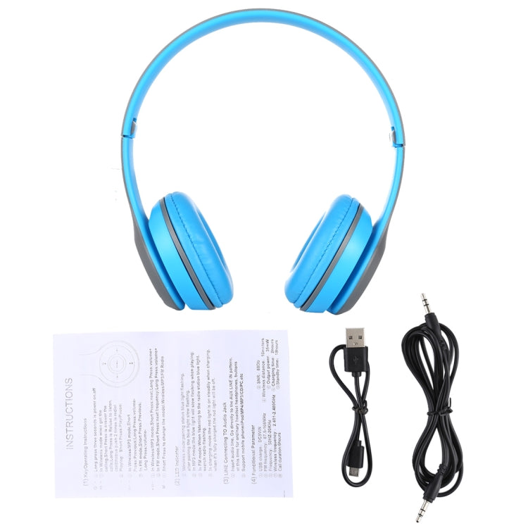 P47 Foldable Wireless Bluetooth Headphone with 3.5mm Audio Jack, Support MP3 / FM / Call(Blue) - Headset & Headphone by PMC Jewellery | Online Shopping South Africa | PMC Jewellery