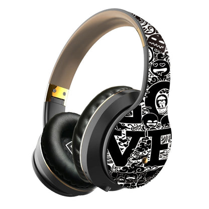 B1 Graffiti Pattern Wireless Bluetooth V5.0 Headset (Black Gold) - Headset & Headphone by PMC Jewellery | Online Shopping South Africa | PMC Jewellery