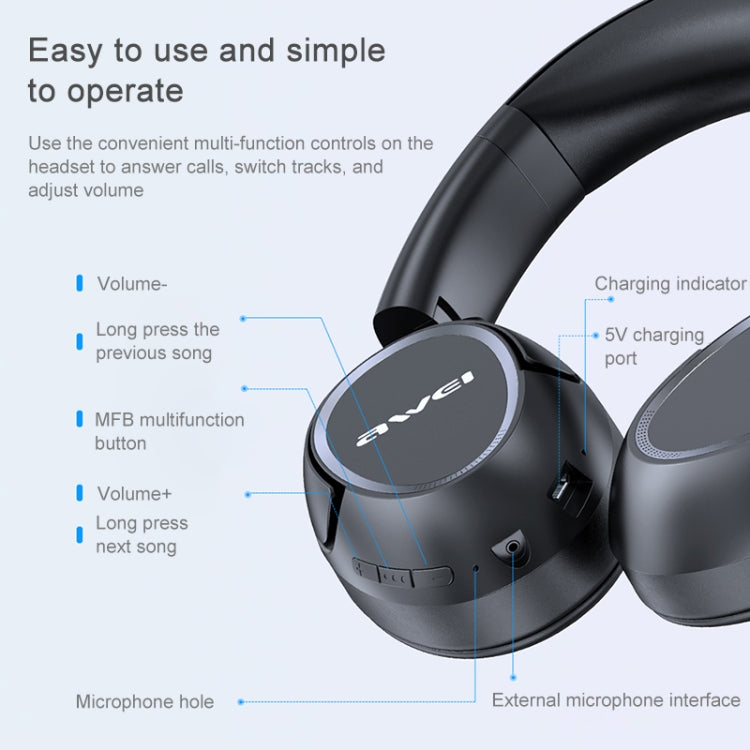 AWEI A770BL Bluetooth 5.0 Stereo Wireless Bluetooth Headset(Black) - Headset & Headphone by awei | Online Shopping South Africa | PMC Jewellery