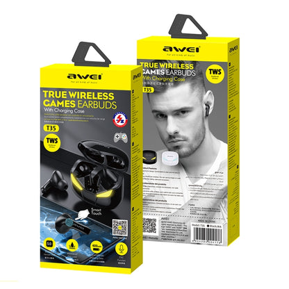 awei T35 Bluetooth V5.0 Ture Wireless Sports Game Dual Mode IPX5 Waterproof TWS Headset with Charging Case (White) - TWS Earphone by awei | Online Shopping South Africa | PMC Jewellery