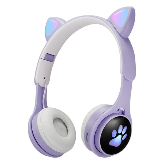 B30 Cat Paw Cat Ears Colorful Luminous Foldable Bluetooth Headset with 3.5mm Jack & TF Card Slot(Purple) - Headset & Headphone by PMC Jewellery | Online Shopping South Africa | PMC Jewellery