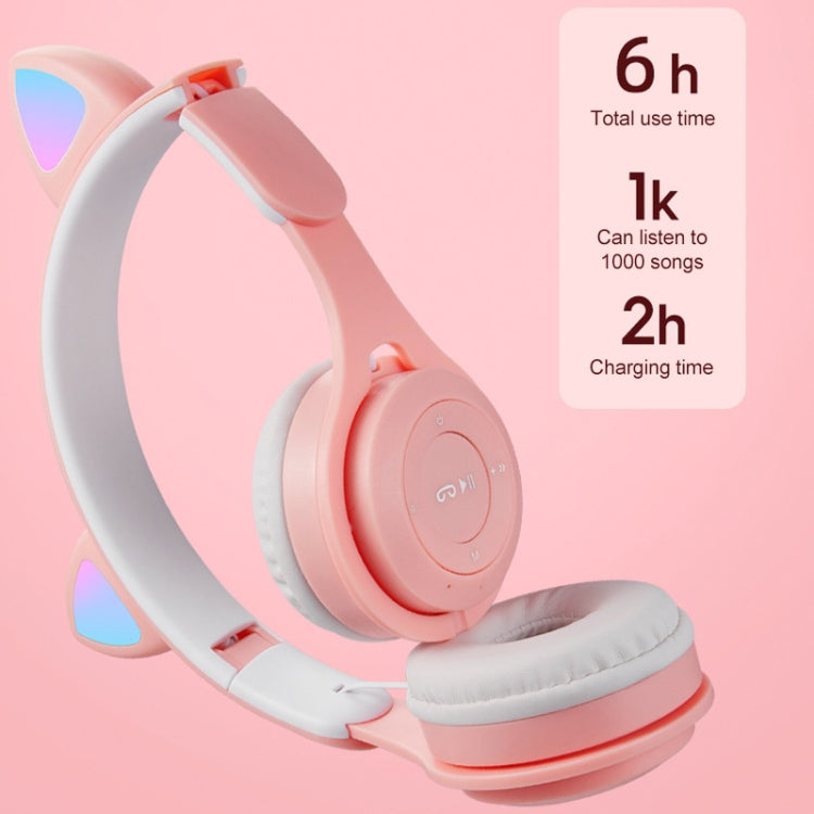 M6 Luminous Cat Ears Two-color Foldable Bluetooth Headset with 3.5mm Jack & TF Card Slot(Pink) - Headset & Headphone by PMC Jewellery | Online Shopping South Africa | PMC Jewellery