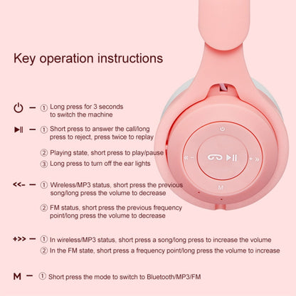 M6 Luminous Cat Ears Two-color Foldable Bluetooth Headset with 3.5mm Jack & TF Card Slot(Pink) - Headset & Headphone by PMC Jewellery | Online Shopping South Africa | PMC Jewellery