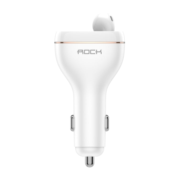 ROCK B401 2 in 1 3A USB Port Car Charger & V5.0 Bluetooth Right Ear Headset, Dual USB Interface, Support Hands-free Call(White) - Bluetooth Earphone by ROCK | Online Shopping South Africa | PMC Jewellery