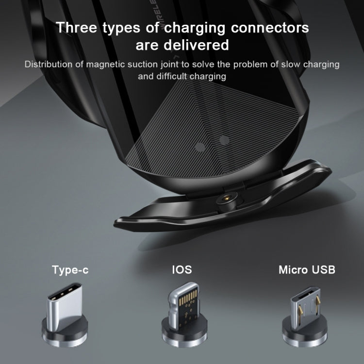 Q2 15W Universal Rotation Infrared Induction Magnetic Car Wireless Charging Mobile Phone Holder with Micro USB + 8 Pin + Type-C / USB-C Magnetic Connector(Red) - Wireless Charger Holders by PMC Jewellery | Online Shopping South Africa | PMC Jewellery