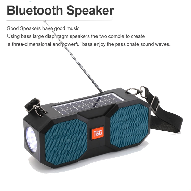 T&G TG634 Outdoor Solar Power Bluetooth Wireless Speaker with FM / Flashlight / TF Card Slot (Black Blue) - Desktop Speaker by T&G | Online Shopping South Africa | PMC Jewellery