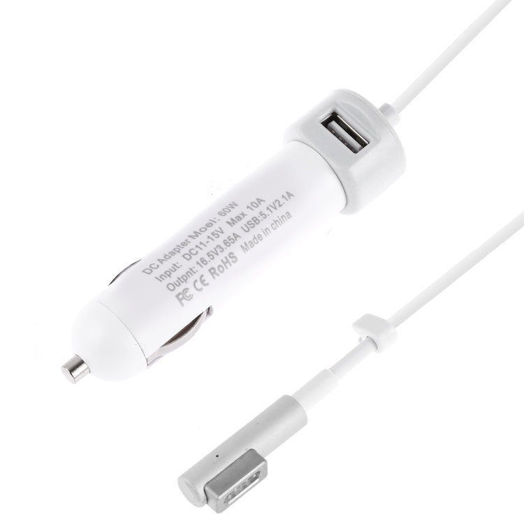 60W 5.1V 2.1A USB Interface Car Charger with 16.5V 3.65A L MagSafe Interface Data Cable(White) - Car Charger by PMC Jewellery | Online Shopping South Africa | PMC Jewellery