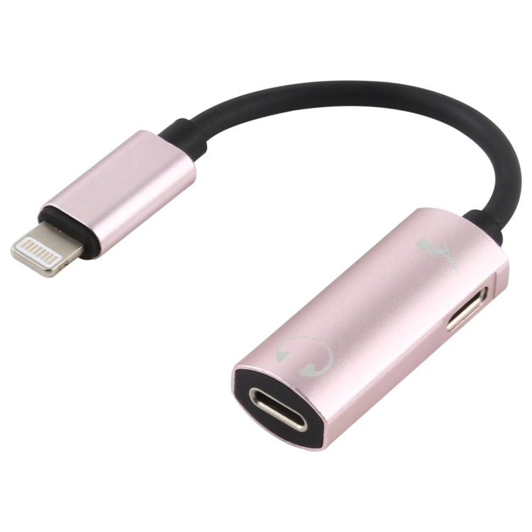 2 in 1 8 Pin Male to Dual 8 Pin Female Charging and Listening to Music Audio Earphone Adapter, Compatible with All IOS Systems(Rose Gold) - Earphone Adapter by PMC Jewellery | Online Shopping South Africa | PMC Jewellery