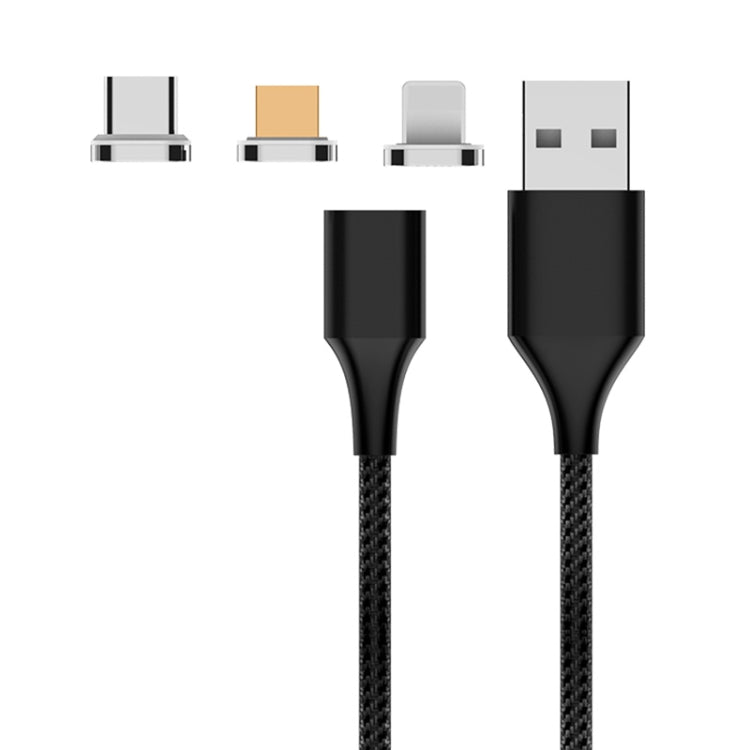 M11 3 in 1 3A USB to 8 Pin + Micro USB + USB-C / Type-C Nylon Braided Magnetic Data Cable, Cable Length: 2m (Black) - Charging Cable & Head by PMC Jewellery | Online Shopping South Africa | PMC Jewellery