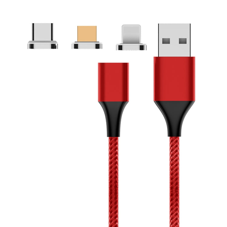 M11 3 in 1 3A USB to 8 Pin + Micro USB + USB-C / Type-C Nylon Braided Magnetic Data Cable, Cable Length: 2m (Red) - Charging Cable & Head by PMC Jewellery | Online Shopping South Africa | PMC Jewellery