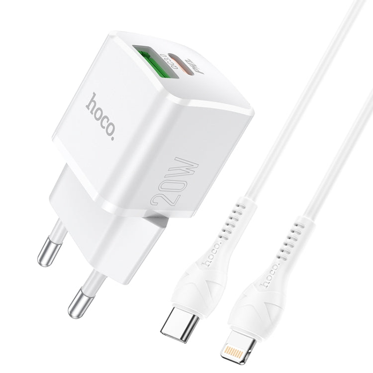 hoco N20 PD 20W Type-C / USB-C + QC 3.0 USB Mini Dual Fast Charger with Type-C / USB-C to 8 Pin Data Cable , EU Plug (White) - USB Charger by hoco | Online Shopping South Africa | PMC Jewellery