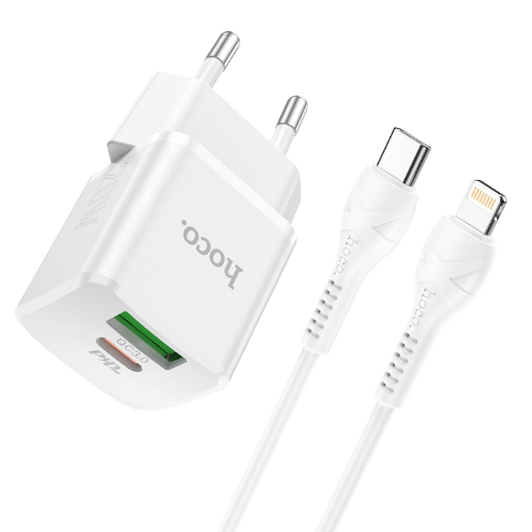 hoco N20 PD 20W Type-C / USB-C + QC 3.0 USB Mini Dual Fast Charger with Type-C / USB-C to 8 Pin Data Cable , EU Plug (White) - USB Charger by hoco | Online Shopping South Africa | PMC Jewellery